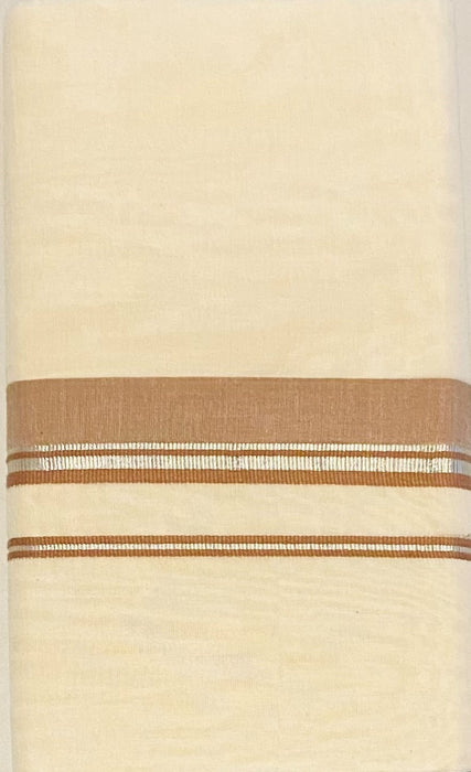 Silver Kasavu with Brown Border Cotton Double Mundu