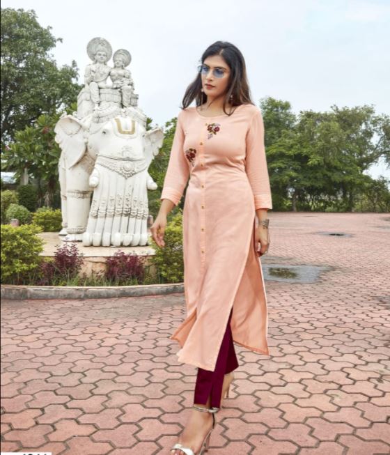Embroidery Work Rayon Kurti with Bottom
