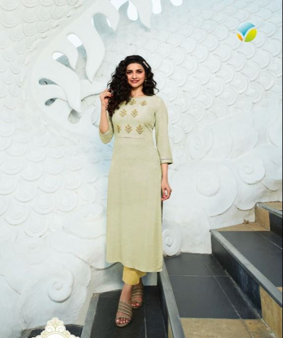 Rayon Embroidered Kurti with Bottom