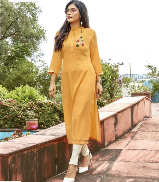 Rayon Embroidery Kurti with Bottom