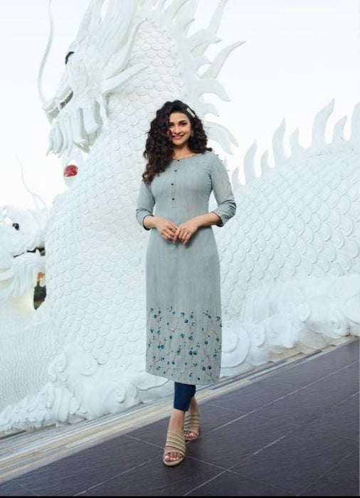 Embroidered & Khatli Work Rayon Kurti with Bottom