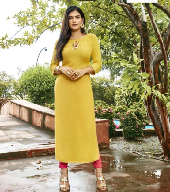 Embroidered Rayon Kurti and Bottom
