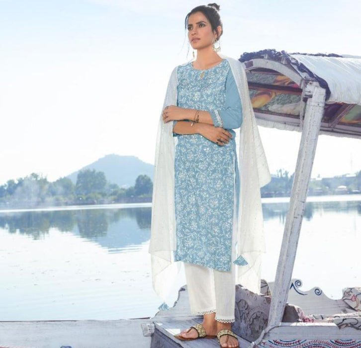 Blue Kurti with Bottom & Dupatta