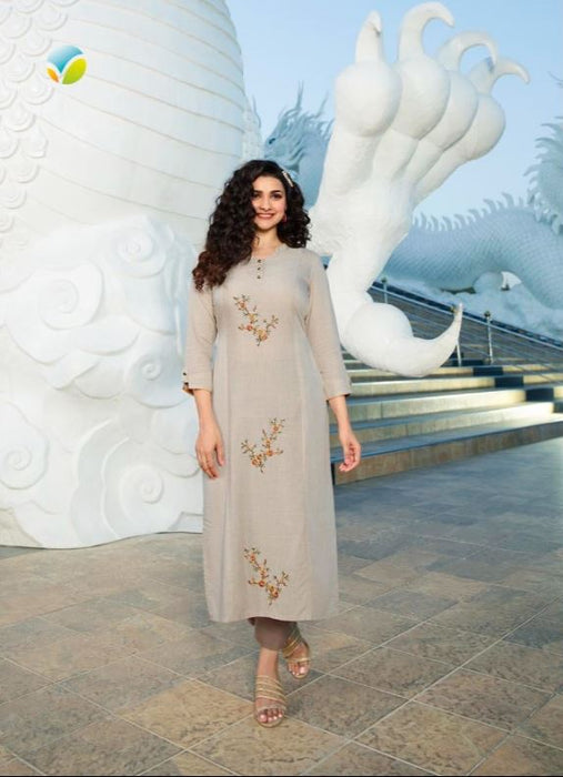 Embroidered Rayon Kurti with Pure Cotton Pocket Bottom