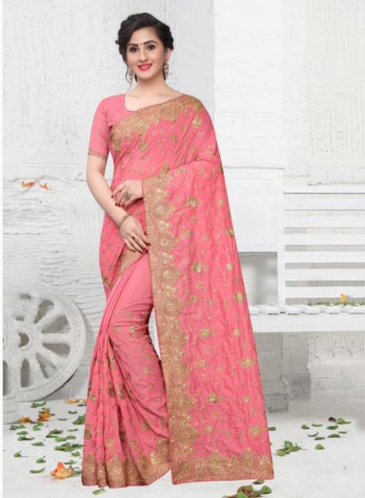 Pink Silk Stone Work Saree