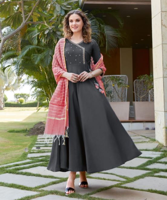 Kurti with Dupatta (Dark Grey)