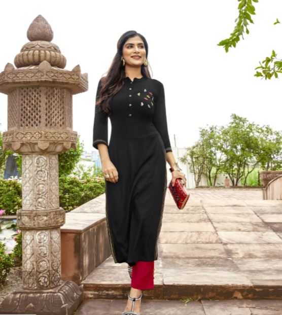 Rayon Embroidery Work Kurti with Bottom