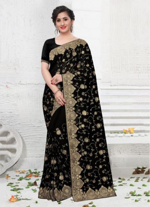 Black Silk Stone Work Saree