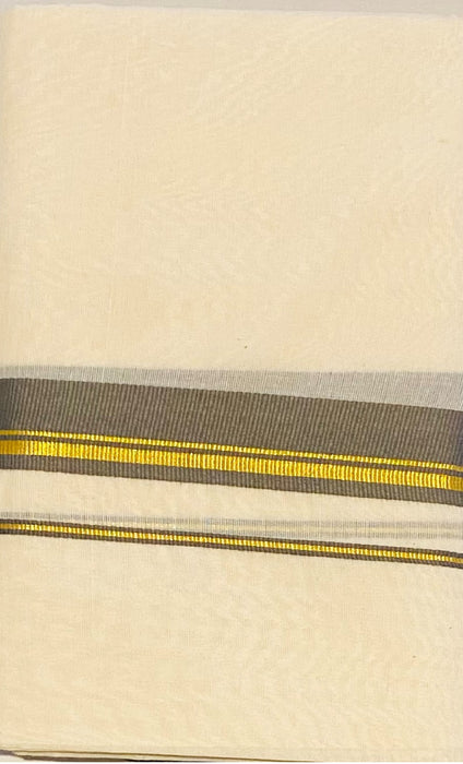 Cotton Gold Kasavu with Dark Grey Border Mundu