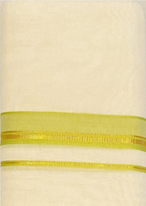 Golden Kasavu with Green Border Mundu