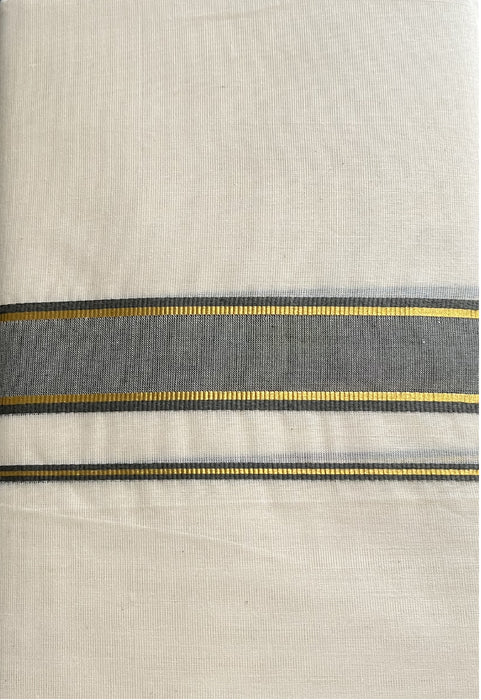 Cotton Gold Kasavu with Light Grey Border Mundu