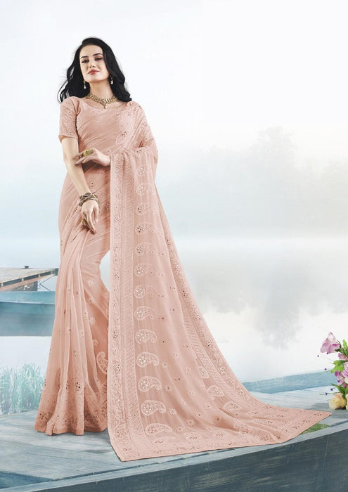 Thread Embroidery Work Georgette Saree