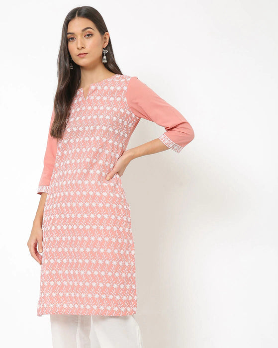 Schiffli Embroidered Straight Kurti