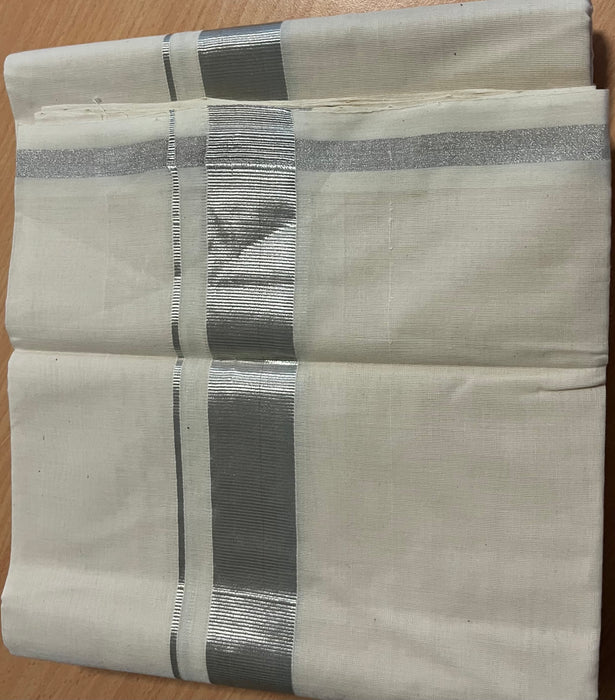 Pure cotton Dhoti with Kasavu Border / Mundu with Silver Kasavu Kara