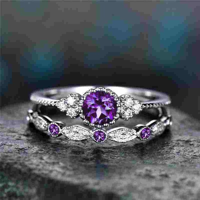 2Pcs/Set 2018 Luxury Stone Crystal Silver Rings For Women