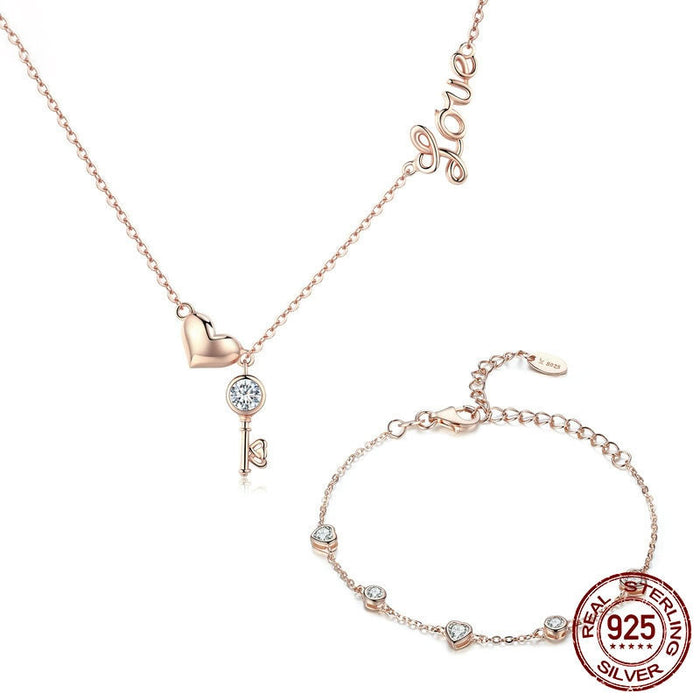 925 Sterling Silver Key Lock of Love Gold Color Necklaces Bracelets