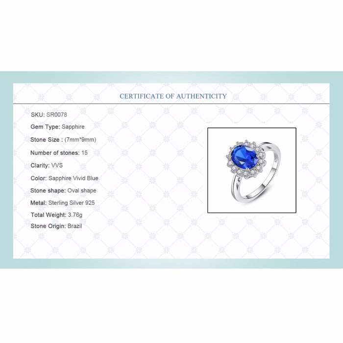 925 Sterling Silver Ring Gemstone Rings Sapphire Blue