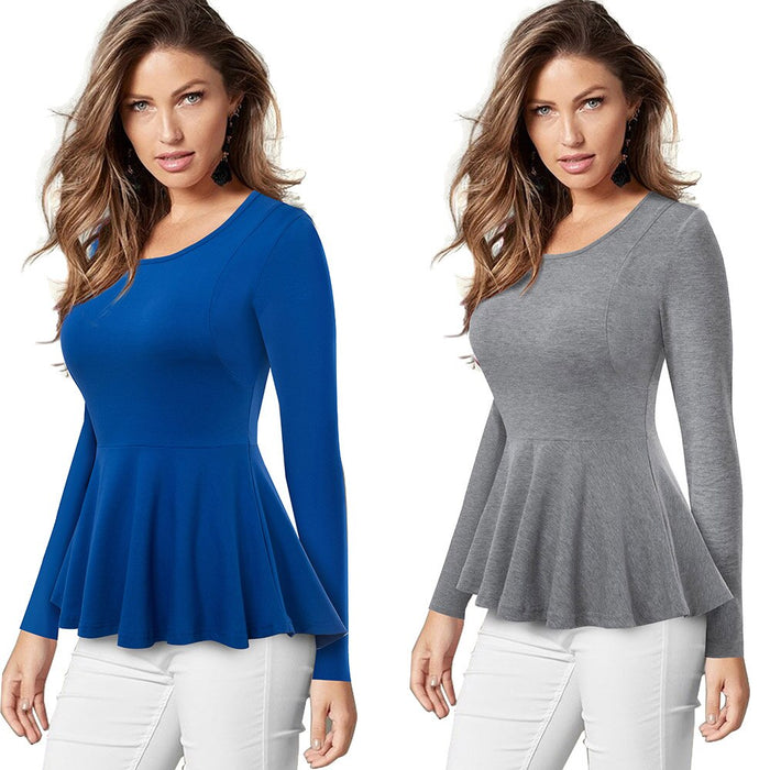 Casual Round Neck Ruffle Tees