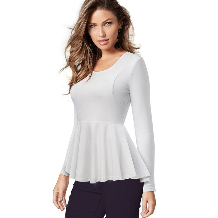 Casual Round Neck Ruffle Tees