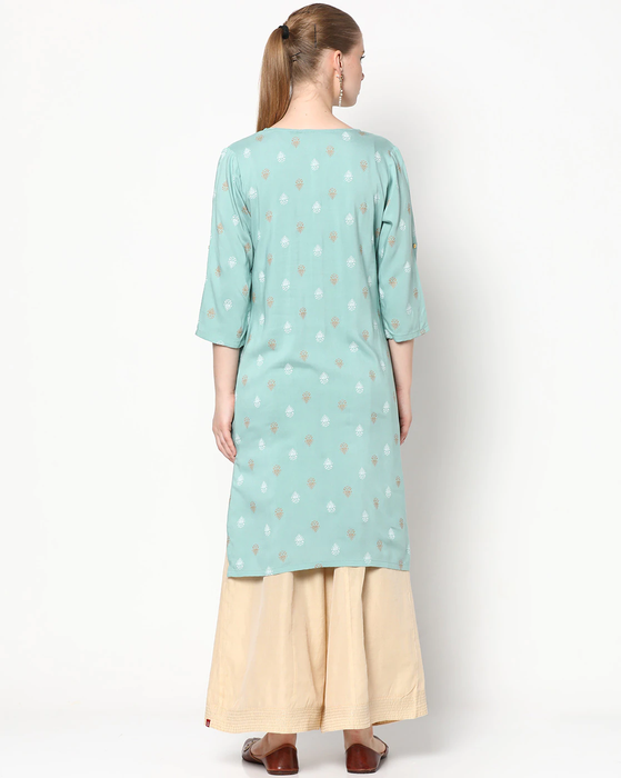 Printed Straight Kurti with Button Placket