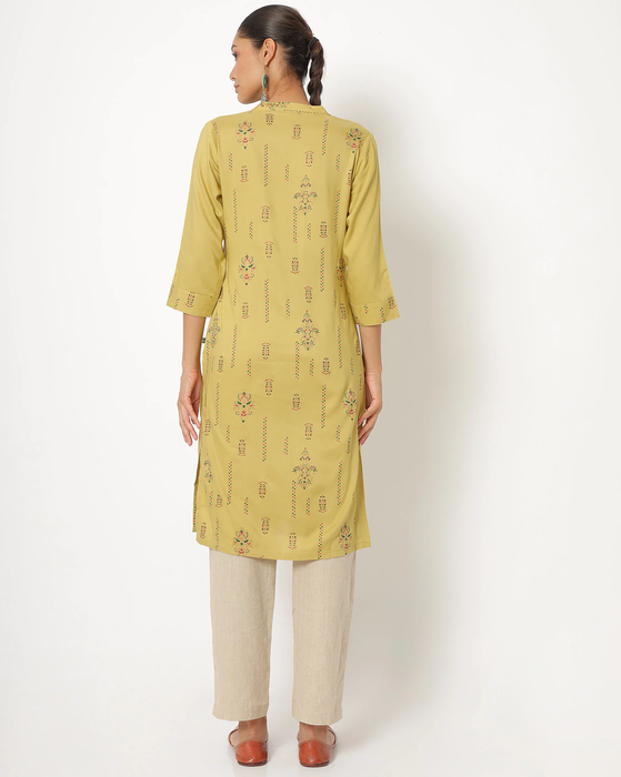 Printed Straight Kurti with Notched Collar