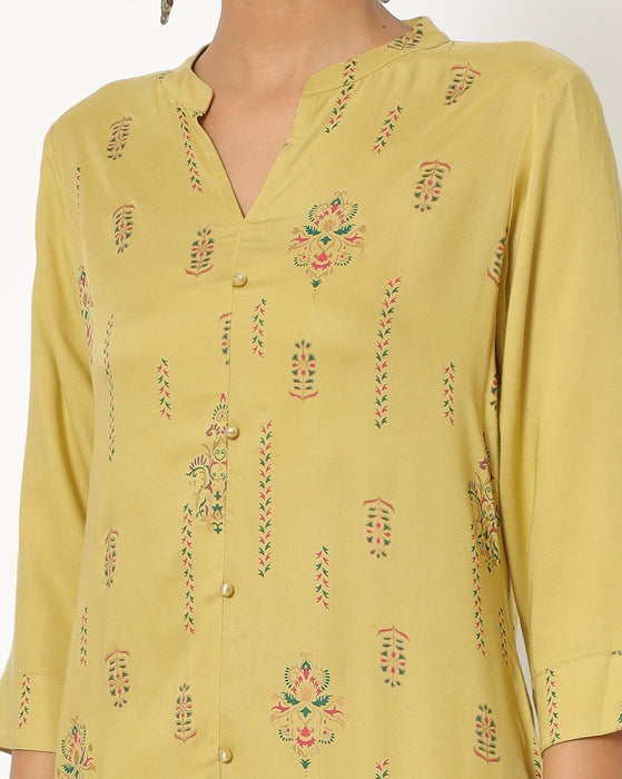 Printed Straight Kurti with Notched Collar