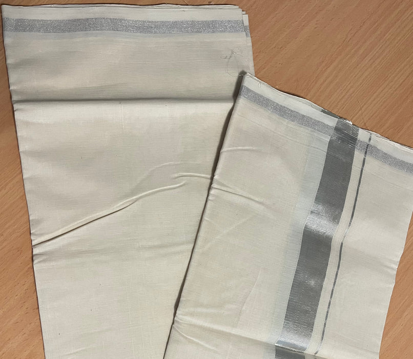 Pure cotton Dhoti with Kasavu Border / Mundu with Silver Kasavu Kara